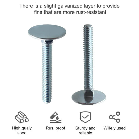 10 Piece Set Of 1/4-20 X 2 Inch Zinc Coated Elevator Bolts, Flat Head Countersink Screws For Decking And Camper Van Mounts, Rust Resistant Hardware Built To Perform With A Seamless Fit That Truly Slaps On Any Project. Close-up of zinc coated elevator bolts with flat heads and threads for secure fastening.