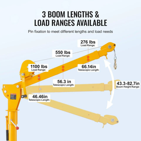Pickup Truck Bed Crane With 1100 Lb Manual Winch Folding Jib Hoist Steel Construction 360 Degree Swivel Workhorse Mountable