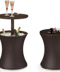 Cool Bar Rattan Outdoor Cooler Table Brown For Backyard Barbecues and Party Ready Events with 30 Liter Built-in Table