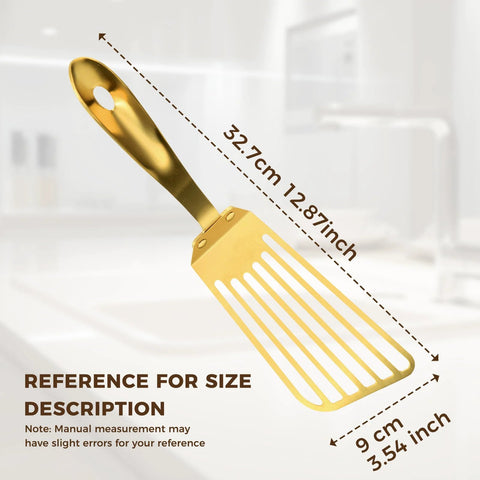 Snailhouse slotted spatula, gold stainless steel high-heat fish turner, 12.9 in long