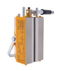 Heavy Duty Permanent Magnet Lifter For Steel Sheets with grippy rubber handle and sturdy U hook for easy lifting.