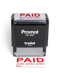 Dead Simple Self Inking Rubber Stamp For Quick Cash Check And Credit Transactions Bold Red Paid Mark with memo line.