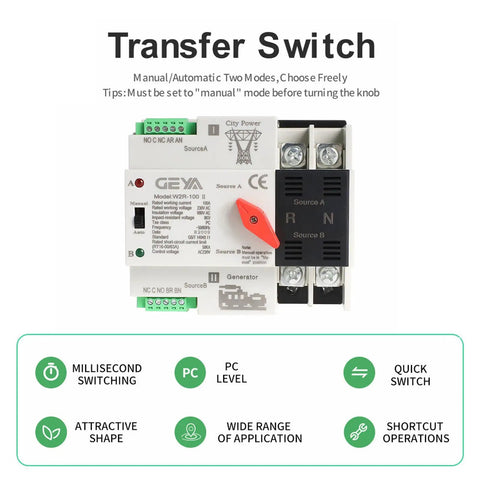 Automatic Transfer Switch ATS for Solar and Grid to Generator Power Backup Three Pole 100 Amp 110 Volt