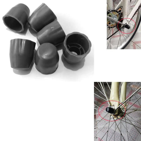 8 Pack Fifteen Millimeter Bike Hub Axle Dust Covers Replacement End Caps For Bicycle Wheel Nuts Inner Diameter 15 Mm Plastic Covers Fit Mountain Bike Shafts Scooter Motors showing multiple black plastic dust covers and installation on bike wheel.