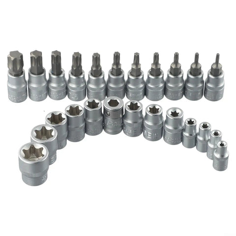 34 Piece Socket Set With Chrome Vanadium Star Sockets And Male Female E Security Bits 1/4 And 3/8 Inch Drive Kit for auto repair