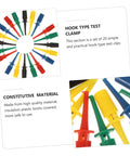 Colorful Multimeter Test Hook Clips 20 Pack Lightweight Grabber Probes for IC Testing close-up showing color diversity.