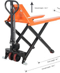 Side view of Heavy Duty Pallet Jack Open Bottom Lift Truck With 2200 Lb Capacity, 45 Inch By 21 Inch Forks, 31.5 Inch Lift Height