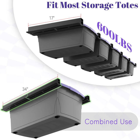 Garage Ceiling Storage Rack For Overhead Organization Boss Level, Heavy Duty Adjustable Bin System With 6 Sets
