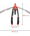 Heavy Duty Pop Rivet Gun 13 Inch Pro Hand Riveter With Automatic Rebound Spring For Easy Pulling And 5 Interchangeable Nosepieces visible from the front.