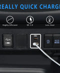 Heavy Duty Dual USB C Car Charger Built For Toyota Drivers To Keep Your Devices Juiced And Ready To Roll While Crushing Long Commutes With PD Super Fast Charging Power. Close-up of USB C port in Toyota dashboard.