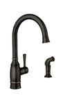 Mediterranean Bronze Single Handle Kitchen Faucet With Side Sprayer One Hand Operation Easy Install for 1 or 3 Hole Sinks Durable Finish