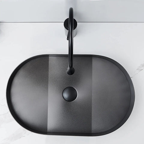 USZWBY Bathroom Vessel Sink Stainless Steel Bathroom Vanity Sink Black Matt Vessel Sink 21.6"X13.7" Above Counter View