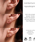 14K Gold Ball Stud Earrings For Women And Men Hypoallergenic 316L Surgical Steel Plated With 14K Gold Screw Back Flatback Cartilage Tragus Helix Earrings Nickel Free Long Lasting Bright Finish, 3mm gold ball stud on ear
