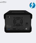 Rear view of Heavy Duty 48TB Thunderbolt Three Desktop Raid Storage Array with ports and cooling fan design.