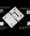 Heavy Duty Stainless Steel Bathroom Shower Frameless Glass Door Hinge Clamp Featuring 180 Degree Pivot And Killer Brushed Finish Rock Solid Daily Use Hardware close-up showing durability features and design details.
