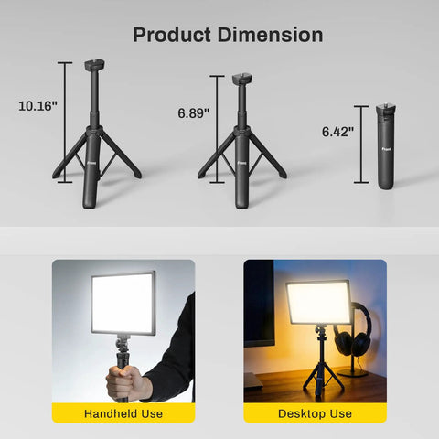 Product dimensions and usage of Soft 13 Inch LED Video Light Panel With 8000mAh Battery for handheld and desktop use.