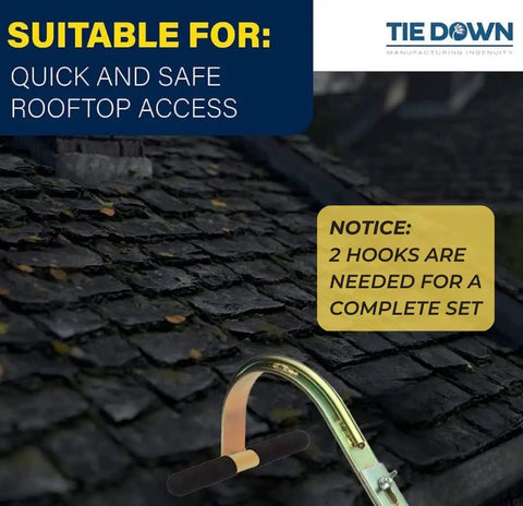 Ladder Roof Hook With Wheel For Safe Rooftop Access shown with zinc plated steel and rubber grip T bar on tiled roof