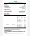 Sample certification of calibration report for a torque wrench, showing test results and device accuracy measurements.