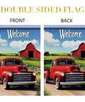 Red Farm Truck Garden Flag 12x18 Inch Double Sided Outdoor Yard Banner Welcome Vintage Pickup With Barn And Countryside Scenery