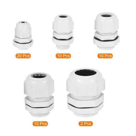 All-In-One Cable Gland Kit For Diyers With Fifty-Two Adjustable Connectors In Quarter, Three-Eighths, Half, Three-Quarters, And One-Inch Sizes