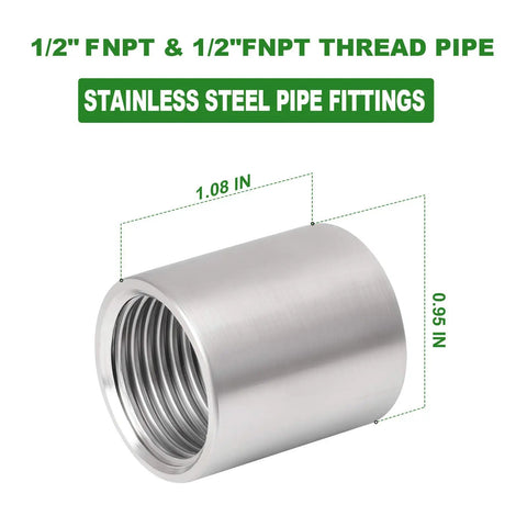 Ten Pack 304 Stainless Steel Pipe Fittings Coupling One Half Inch Female NPT Threaded Built Tough Corrosion Resistant