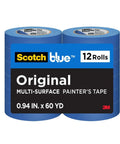 Multi Surface Painter Tape Kit 12 Rolls, 0.94 Inch Wide, 60 Yards Each, Blue, Indoor Outdoor Use, Ready Set Paint package