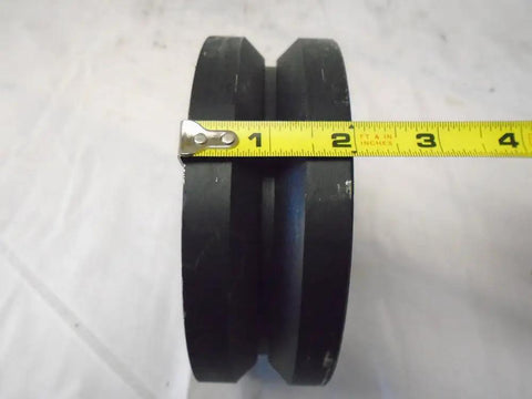 Super Smooth Rolling 6 Inch Steel Caster Wheels Set Of Four With 7/8-Inch V Groove Guide, 1000 Lb Load Per Wheel, side view with measurement tape.