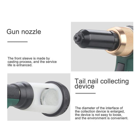 No Nonsense Pneumatic Hydraulic Pull Rivet Gun nozzle and tail nail collecting device close-up