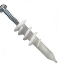 Heavy Duty Self Drilling Drywall Anchors With Screws For No Sweat Quick Snap Installation Into Hollow Walls Perfect For Hooking Up TVs And Bulky Shelves Pack Of Four, white anchor with metal screw.