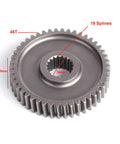 Beefed Up Final Drive Gear Set For GY6 Engines With 2.555 To 1 Ratio 18T 46T Upgrade showing 46T gear and dimensions.