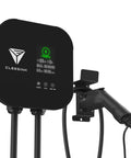 Level 2 EV Charger With 40A 240V Output And NEMA 14-50 Plug, sleek black design with digital display and charging cable.