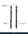 Bridle Cheek Pieces With Hook Fastening White Stitching One Half Inch Wide Havana Brown Full Size Premium Vegetable-Tanned Leather
