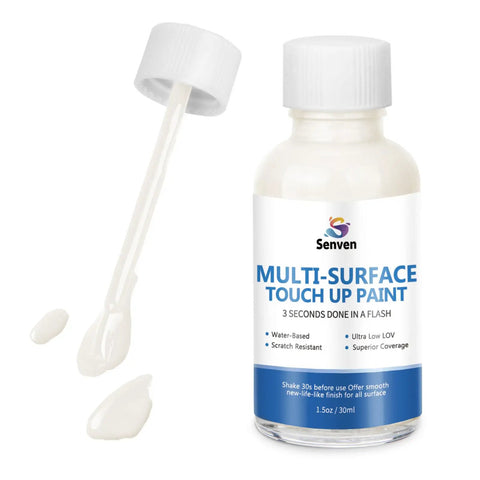 Biscuit Colored Touch Up Paint Pen High Gloss Multi Surface Acrylic Scratch Repair For Appliances Metal Walls Cabinets Wood Doors Furniture Enamel 1.5 Fl Oz with visible applicator brush and bottle