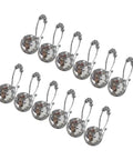 Clear sparkle shower curtain hooks in a 12-pack, arranged in a grid, perfect for holding curtains and liners securely.