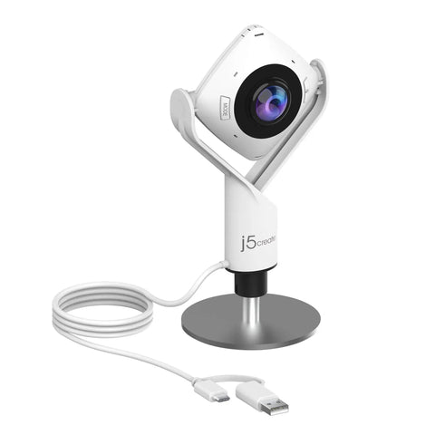 360 Degree All Around Meeting Webcam With Built In Omnidirectional Microphone And 1080p HD Video Conferencing Camera, USB C Plug And Play