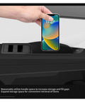 High Quality Abs Door Handle Storage Box For Tesla Cybertruck 2024 Dash Console Organizer Tray demonstrating phone storage capability.