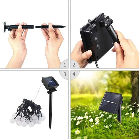 Solar Powered Outdoor String Lights 50 LED 24ft 8 Modes Waterproof Fairy Lights With Globe Crystal Balls For Garden Yard Home Party Wedding Christmas Decoration Lit