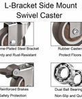 8 Pack L Bracket Side Mount Swivel Caster with Brake 2 Inch TPR Rubber Silent Furniture Wheels features with dual ball bearings