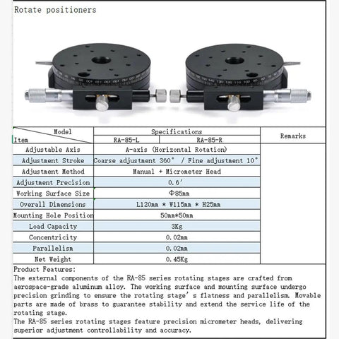 Linear Rotating Stage With Top Notch Precision Manual Adjustment And Micrometer Head For A Axis Rotation, aerospace aluminum