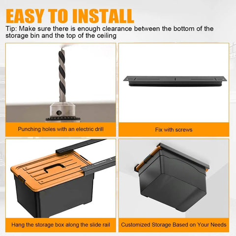 Installation guide showing steps for Overhead Garage Storage Rack For Ceiling Mount, Heavy Duty Ceiling Bracket For Garages.