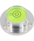 Small Horizontal Bubble Level with high sensitivity green vial and metal flange for precise calibrations.