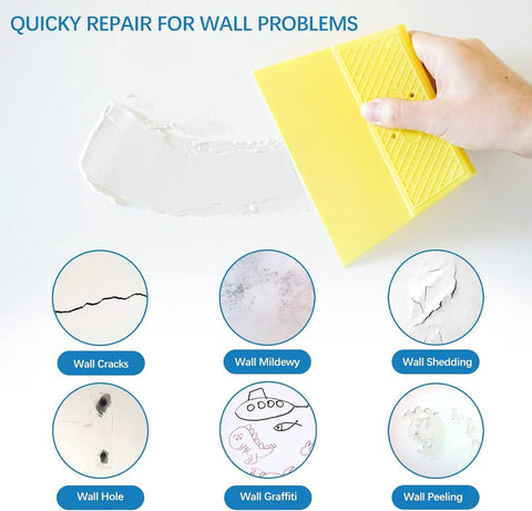Person using a scraper with the All-In-One Wall Hole Patch Kit With 9.8 Oz Repair Putty, Aluminum Patches, Scrapers And Sanding Pad on a wall.