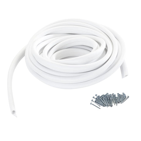 White vinyl weatherseal gasket coil for doors and windows; screws included, 17 ft.