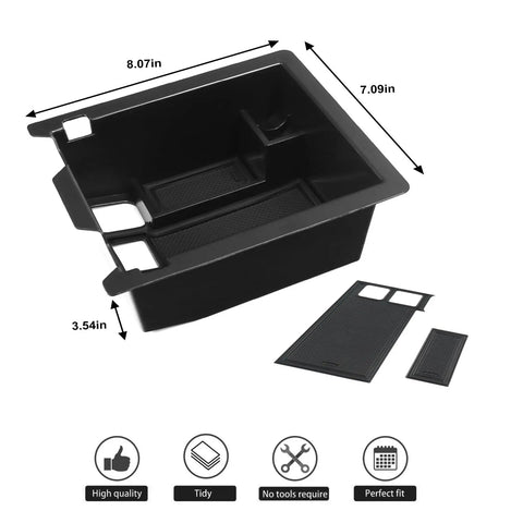 Mazda CX-5 Center Console Organizer Tray For 2017-2025 Models ABS Insert Armrest Storage Box dimensions shown with black mat