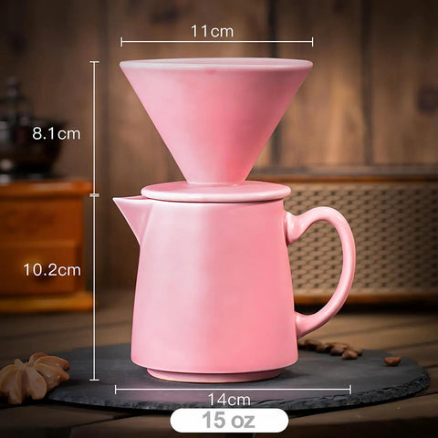 Handmade Ceramic Pour Over Coffee Dripper Set Vintage Matte Finish 1-2 Cup V60 Dripper With Decanter And Cone Filter For Home Cafe Setup Brew Like A Boss Pink