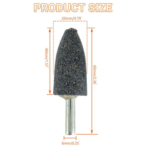Cone Shaped Aluminum Oxide Grinding Stone Set with Quarter Inch Shank for Grinding Polishing and Deburring Ferrous Metals, 20 mm Point