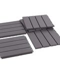 Interlocking Deck Tiles Kit Six Pack 12 Inch By 12 Inch Waterproof Plastic Outdoor Floor Tiles For All Weather Walkways Front Porch Poolside Balcony And Backyard Slip Resistant With Drainage, shown stacked in dark grey color.