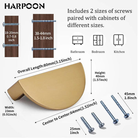 Champagne Bronze Cabinet Cup Pulls 10 Pack Modern Drawer Handles For Kitchen Bar Wardrobe Cabinets with included screws and dimensions
