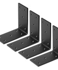 Heavy Duty Black Steel L Bracket Set For 4x4 And 6x6 Pergola Posts, Four Pack, 6 In By 6 In By 3 In, Five Thirty Second Inch Thick, Countersunk Holes