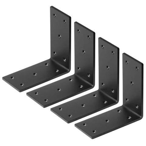 Heavy Duty Black Steel L Bracket Set For 4x4 And 6x6 Pergola Posts, Four Pack, 6 In By 6 In By 3 In, Five Thirty Second Inch Thick, Countersunk Holes